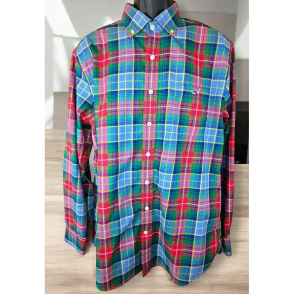 Vineyard Vines Slim Fit Plaid Tucker Shirt Large Button-Down Long Sleeve - Picture 1 of 8
